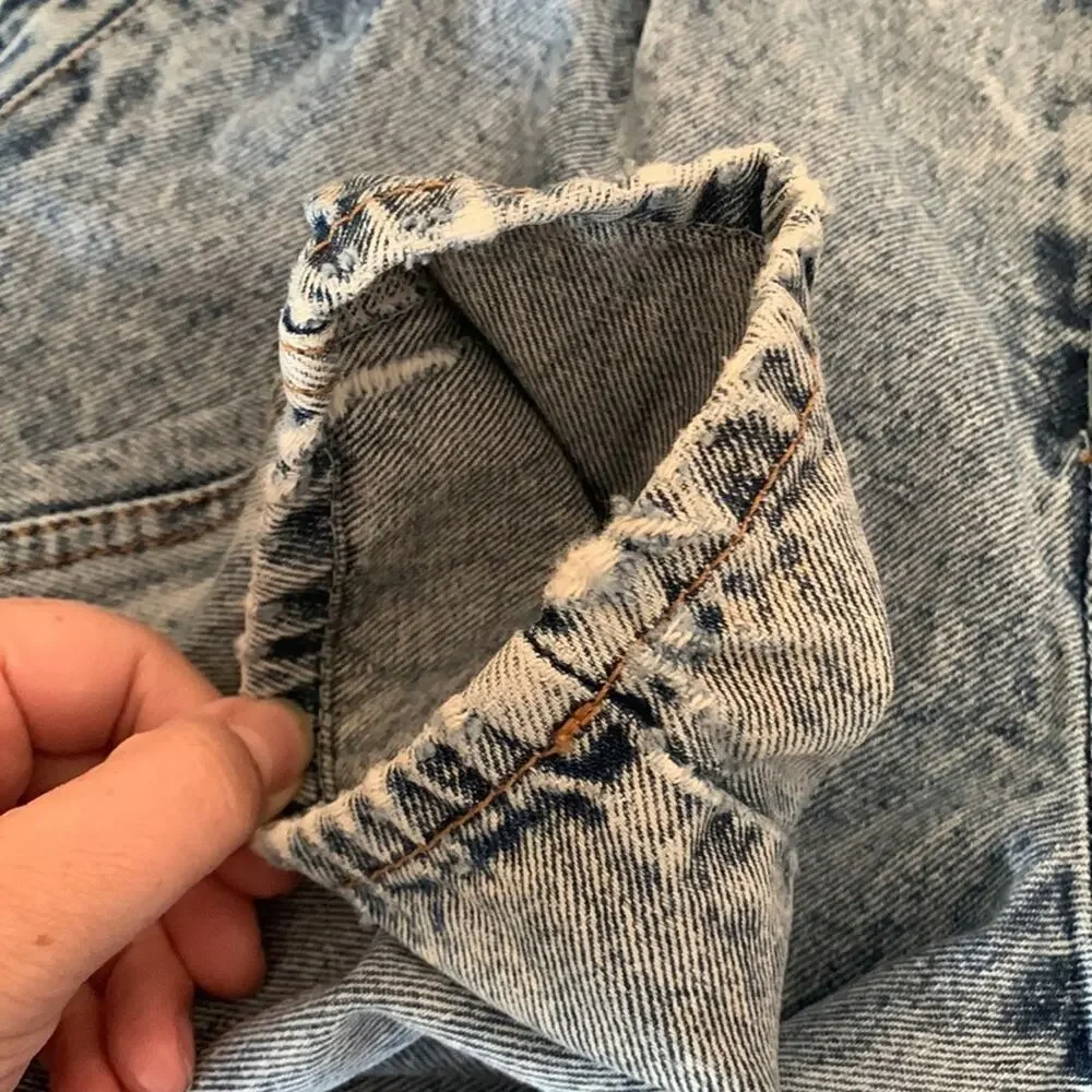 Vintage 80s no problem womens 26 small 11/12 fold over paper bag jeans acid wash